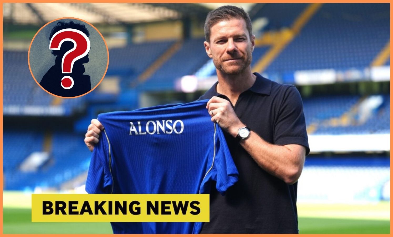 Xabi Alonso posing with a Chelsea shirt