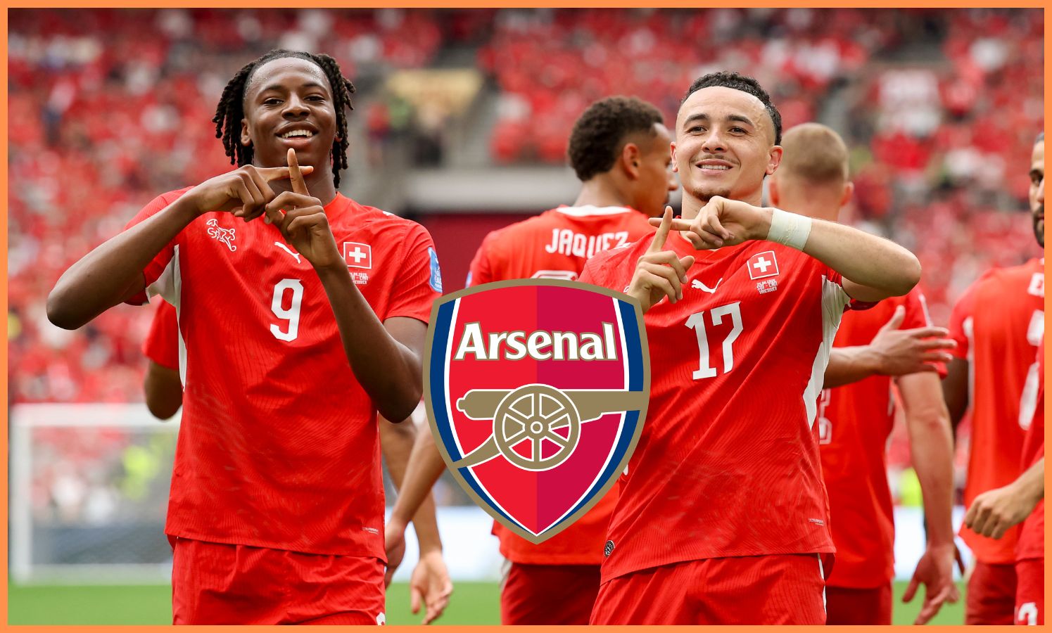 Johan Manzambi celebrates a goal for Switzerland at the World Cup