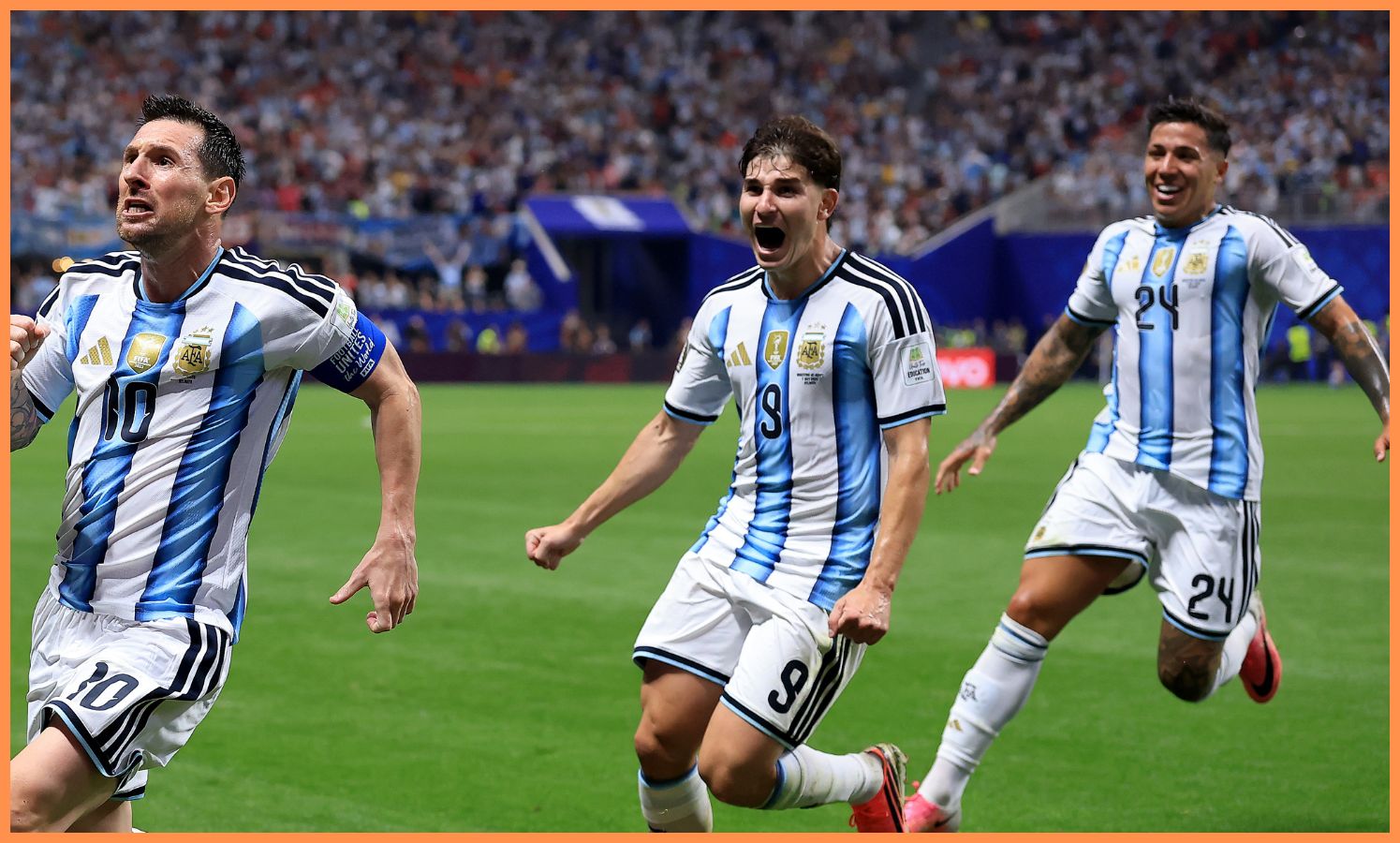 Lionel Messi, Julian Alvarez, and Enzo Fernandez