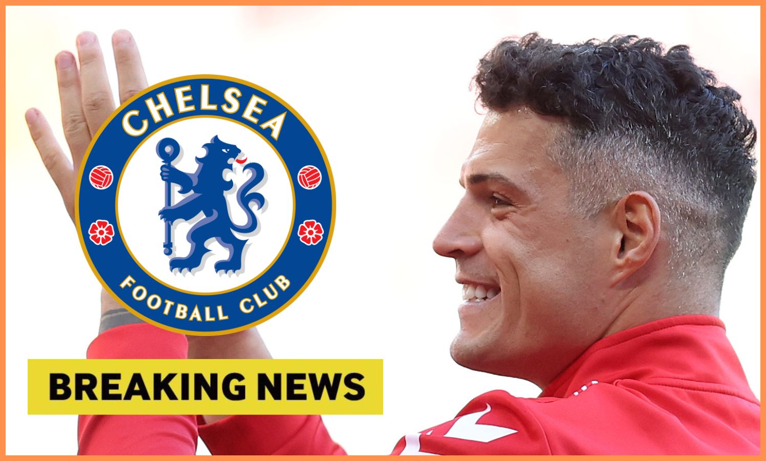 Granit Xhaka of Sunderland and the Chelsea FC logo