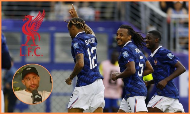 Bradley Barcola celebrates a goal for France