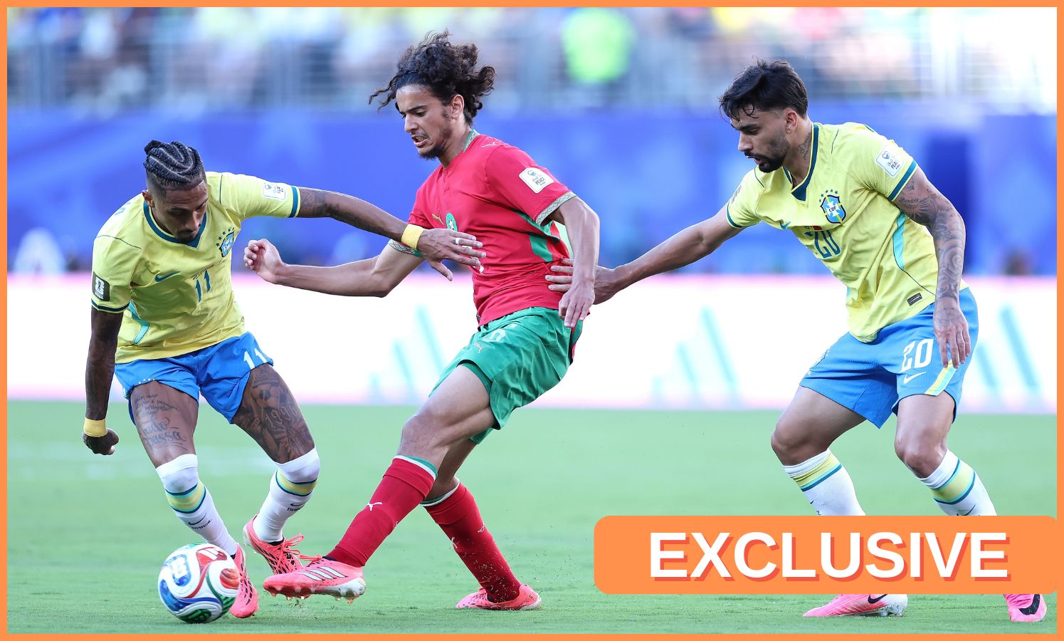 Ayyoub Bouaddi in action for Morocco against Brazil at World Cup 2026