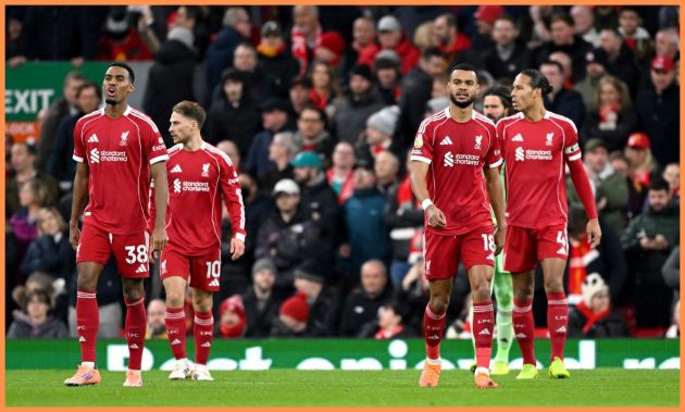 Cody Gakpo and his Liverpool teammates look on