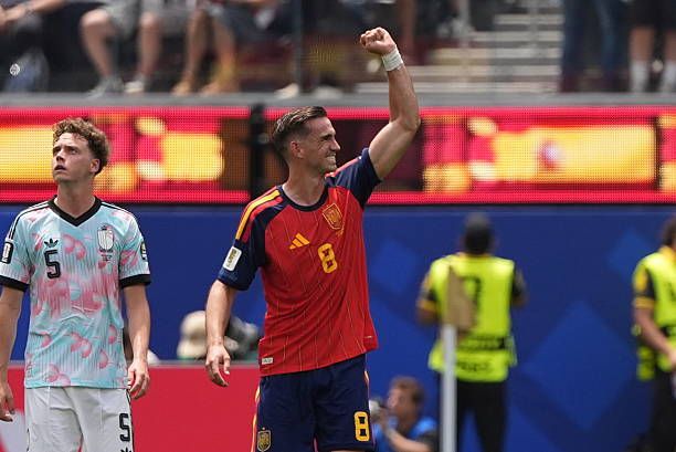 Fabian Ruiz celebrates after scoring for Spain