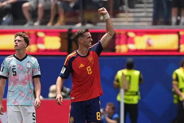Fabian Ruiz celebrates after scoring for Spain