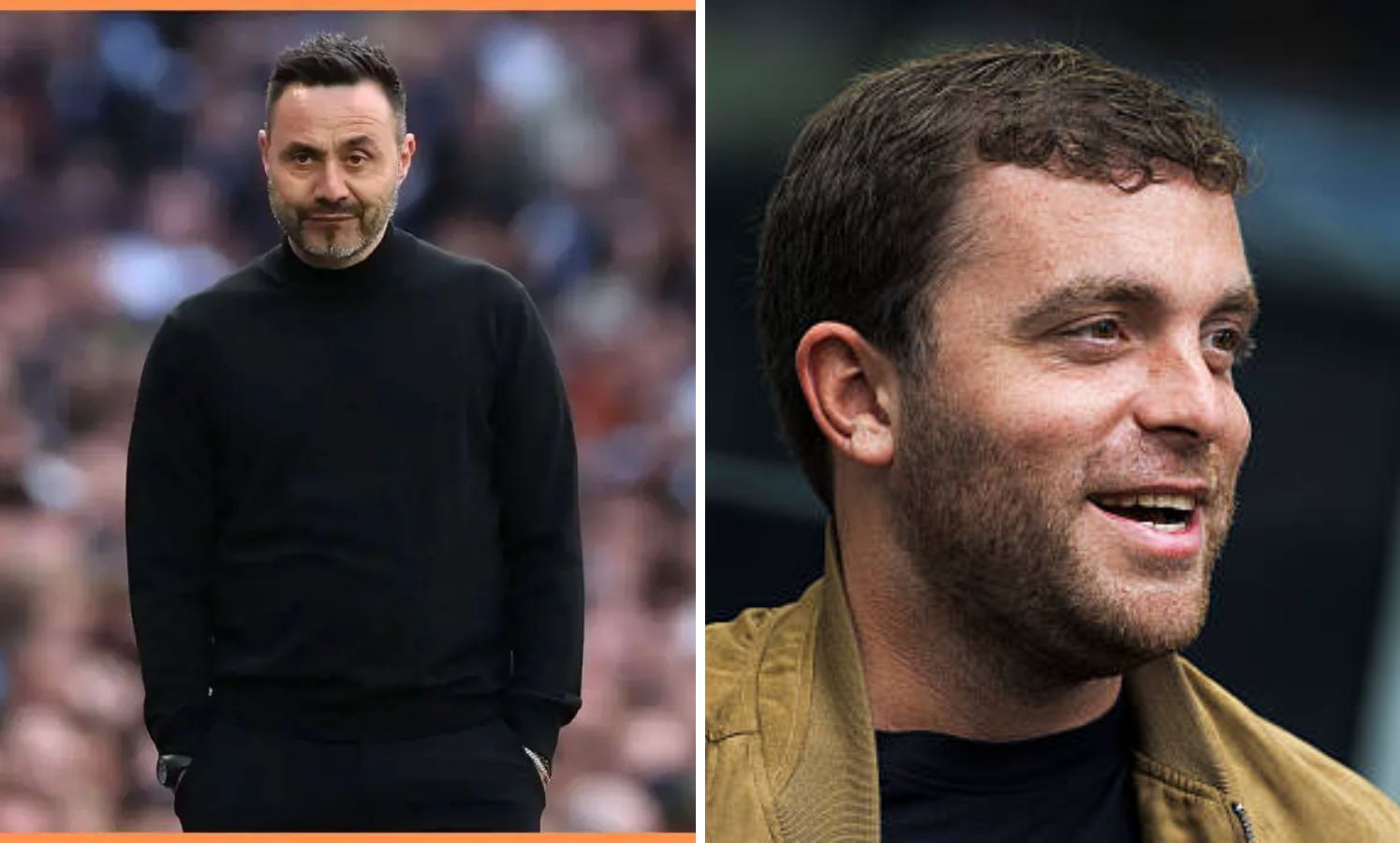 Split image of Roberto De Zerbi and Fabrizio Romano