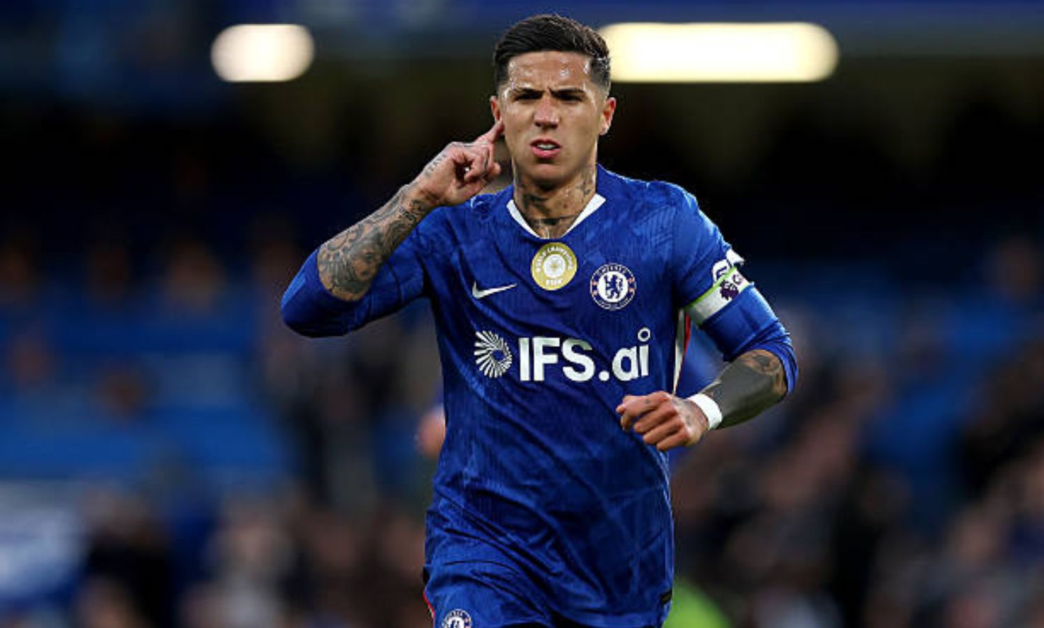 Enzo Fernandez celebrates his goal for Chelsea