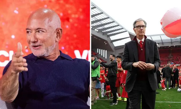 Split image of Jeff Bezos and John Henry