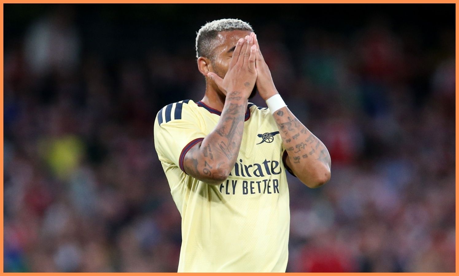 Gabriel Jesus reacts during an Arsenal pre-season friendly vs Real Betis