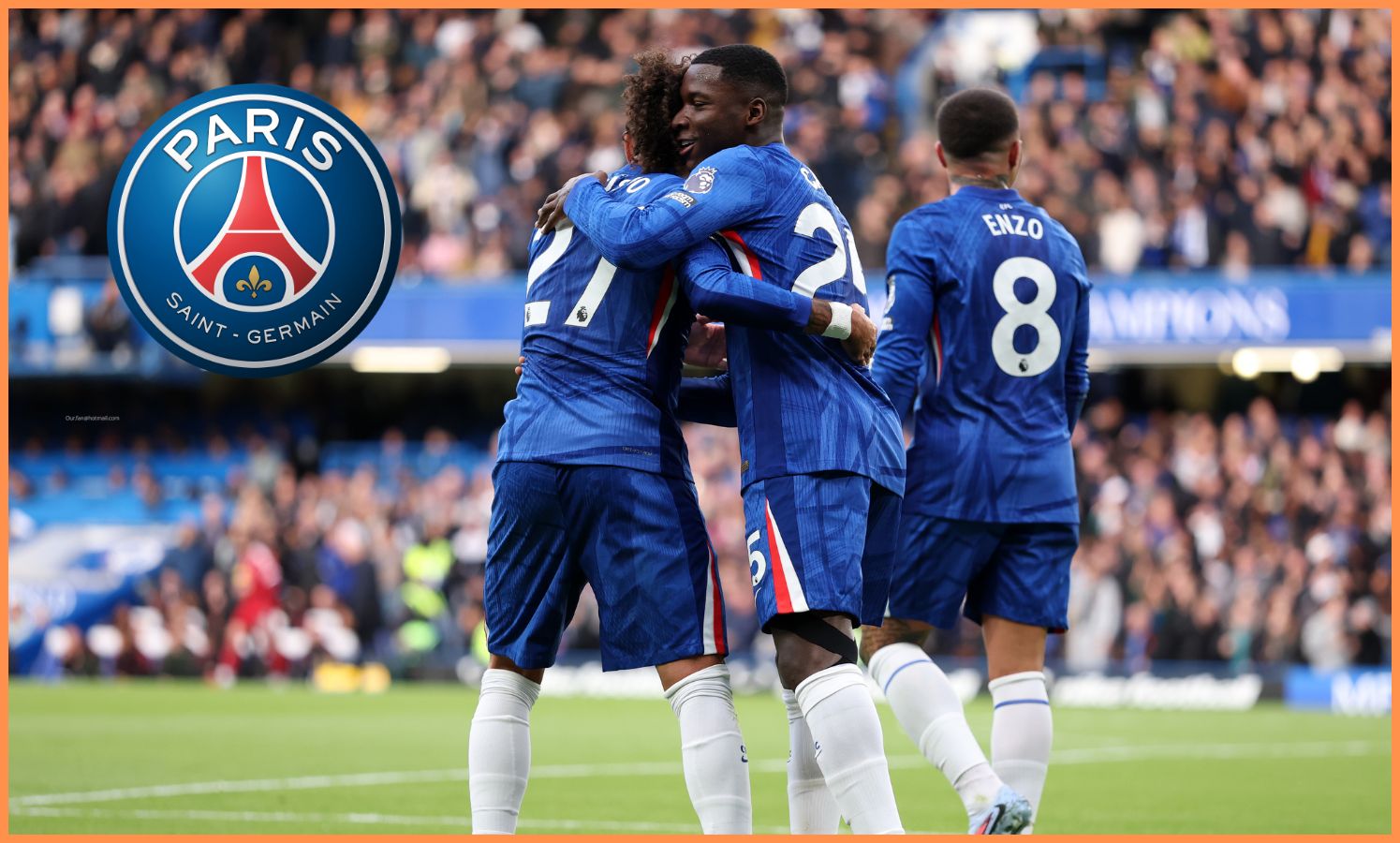 Malo Gusto celebrates with his Chelsea teammates