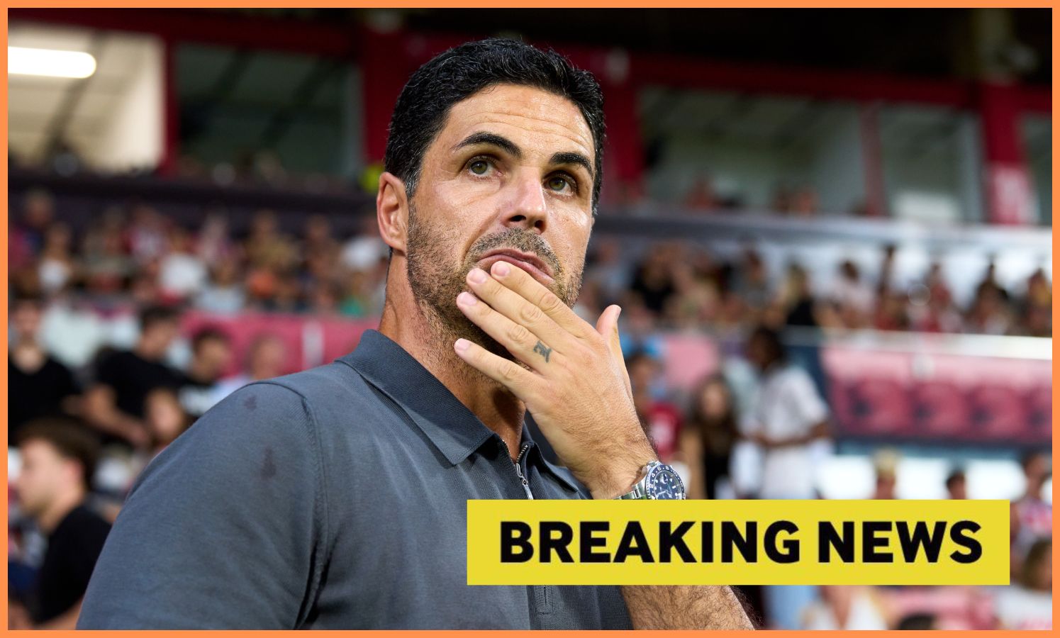 Arsenal manager Mikel Arteta looks on