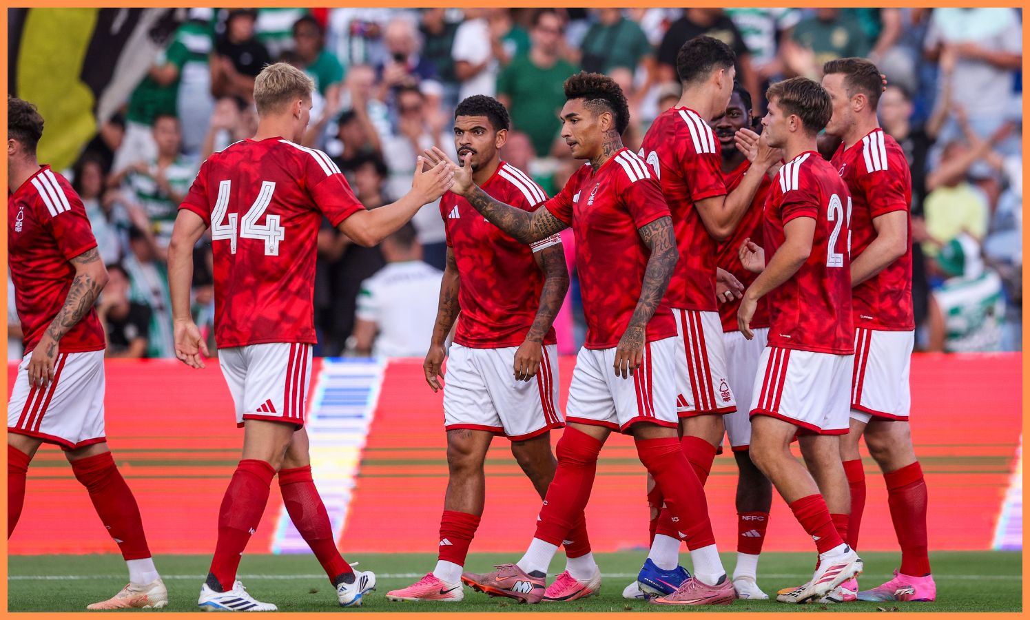Morgan Gibbs-White with his Nottingham Forest teammates