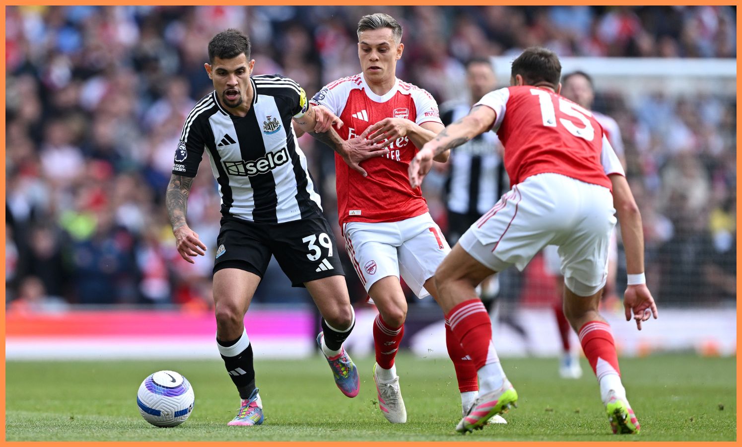 Bruno Guimaraes in action against Arsenal