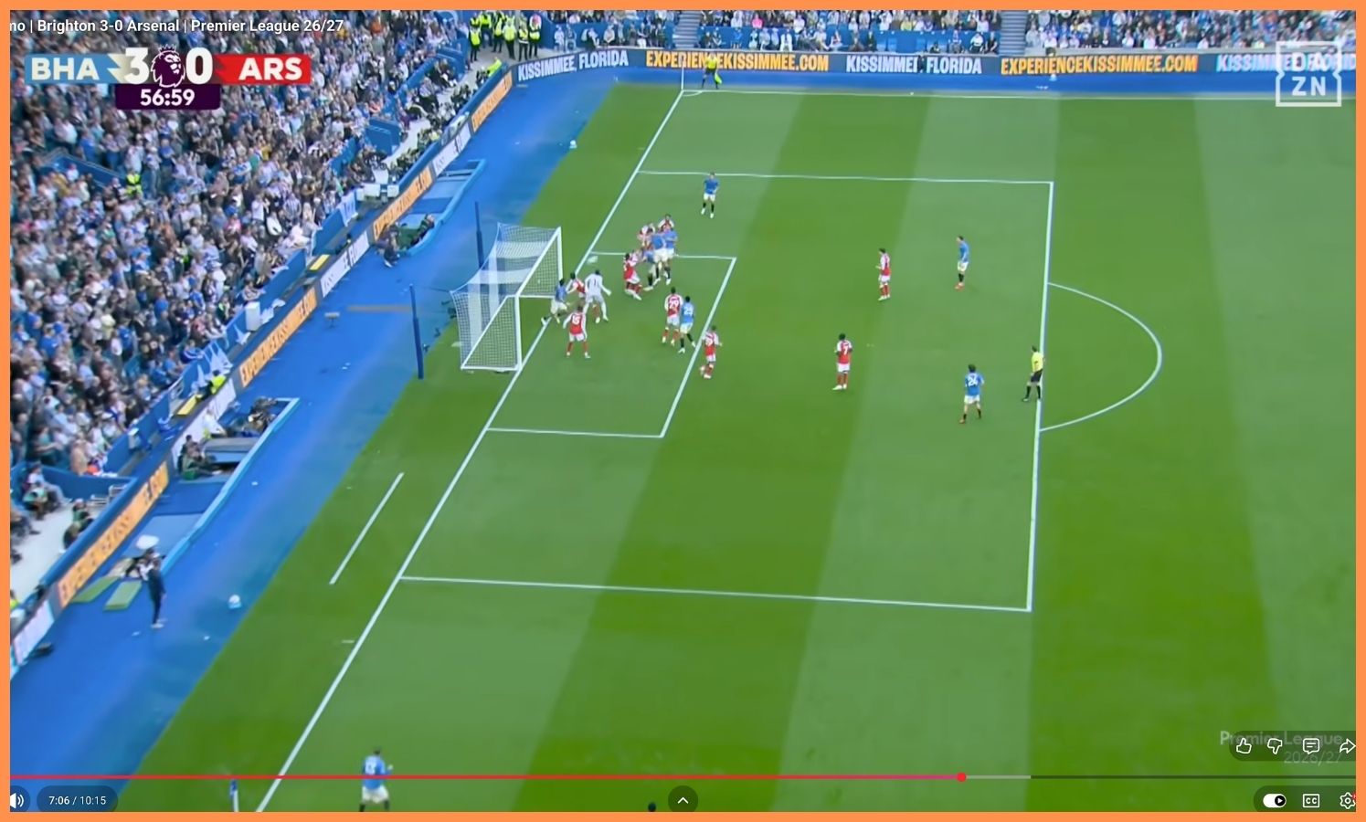 Brighton score their third against Arsenal.