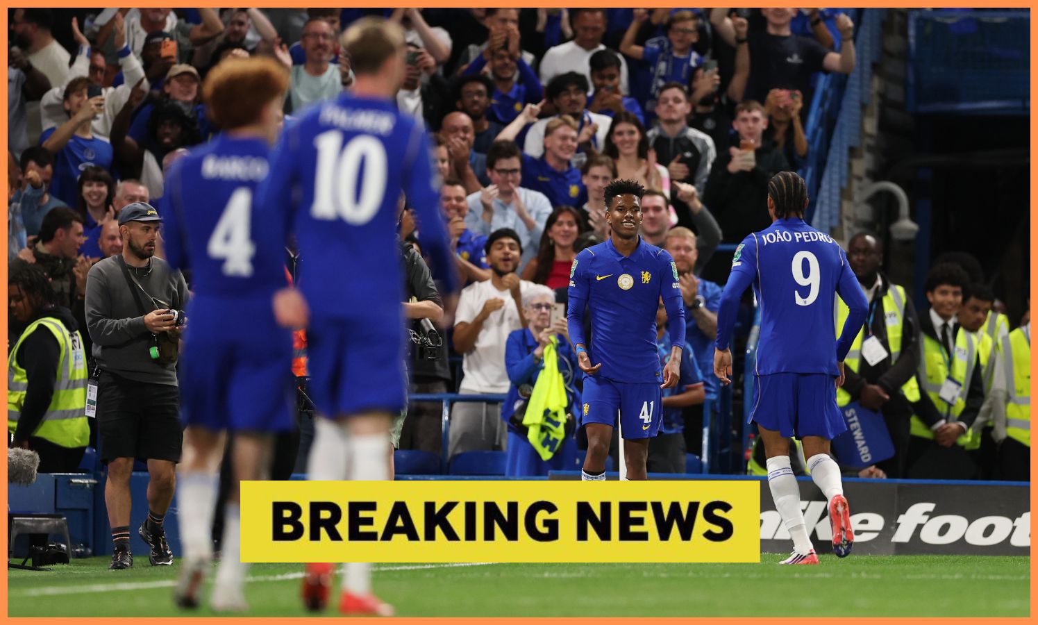 Estevao Willian celebrates Chelsea going ahead through an own goal against Luton