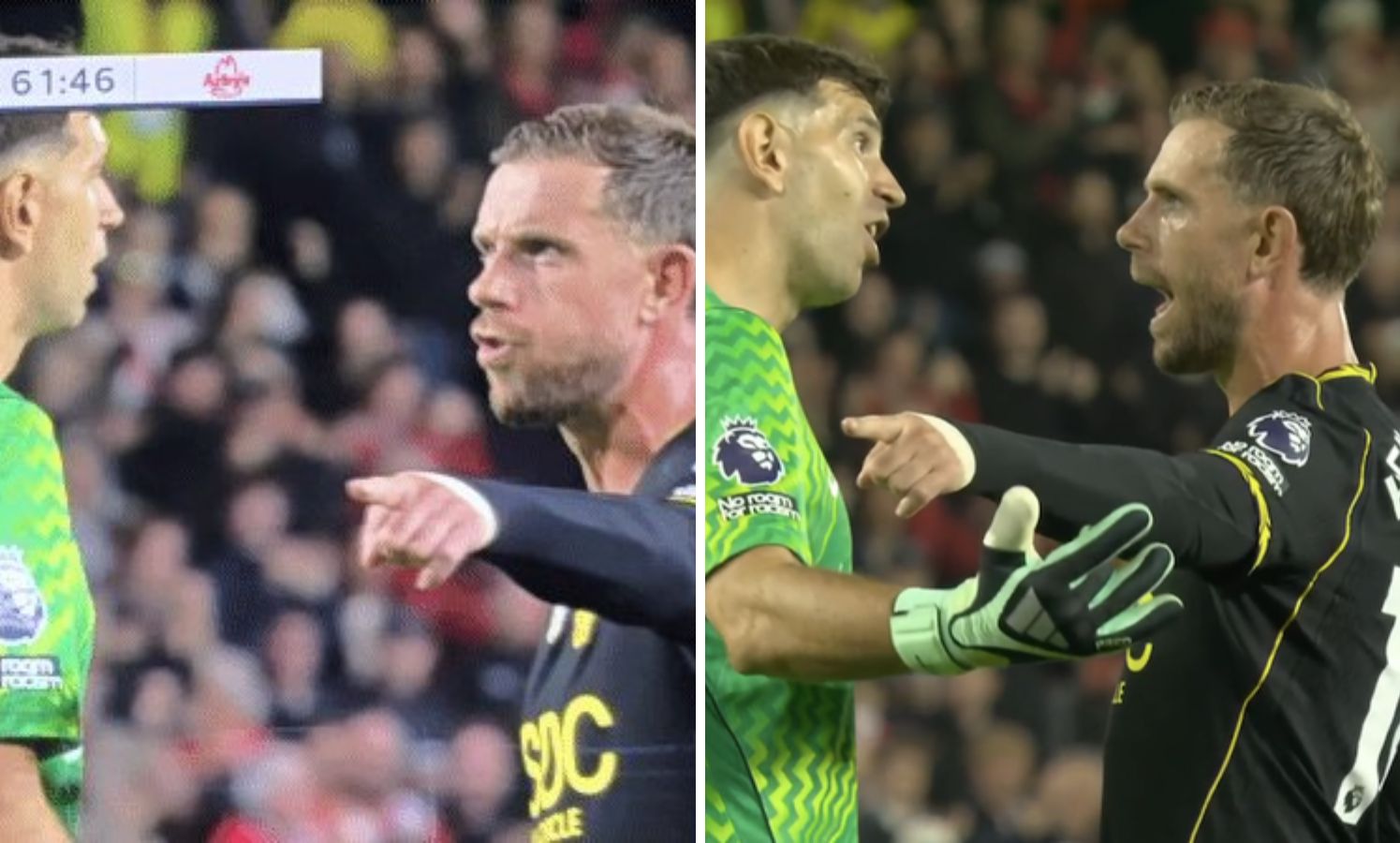Split image of Jordan Henderson and Martinez clash