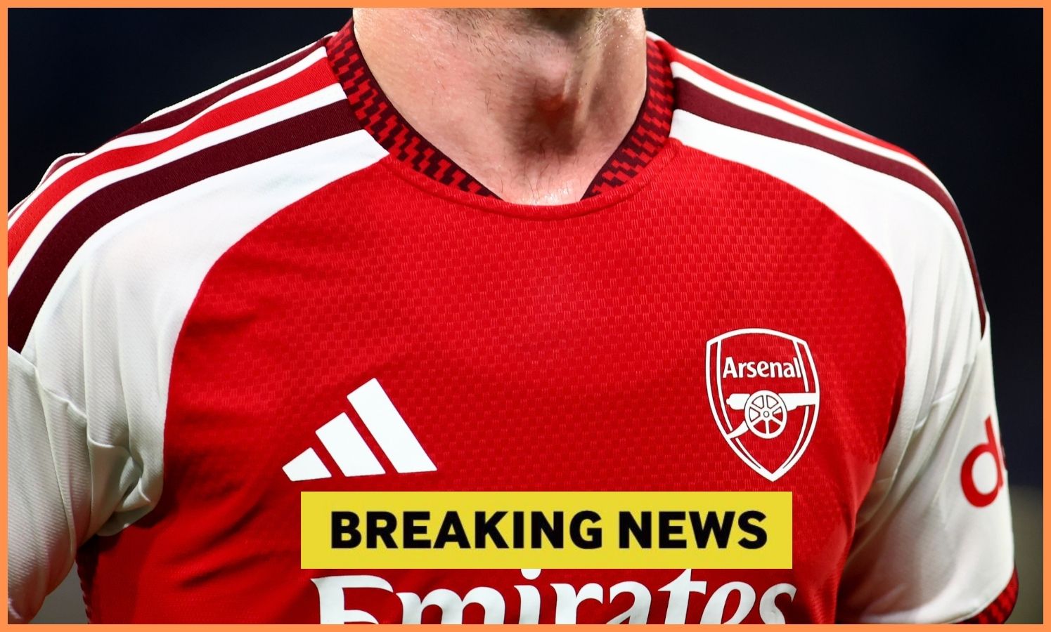 Arsenal player close up and breaking news banner