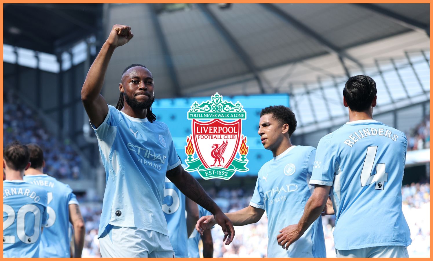 Antoine Semenyo celebrates a goal for Manchester City