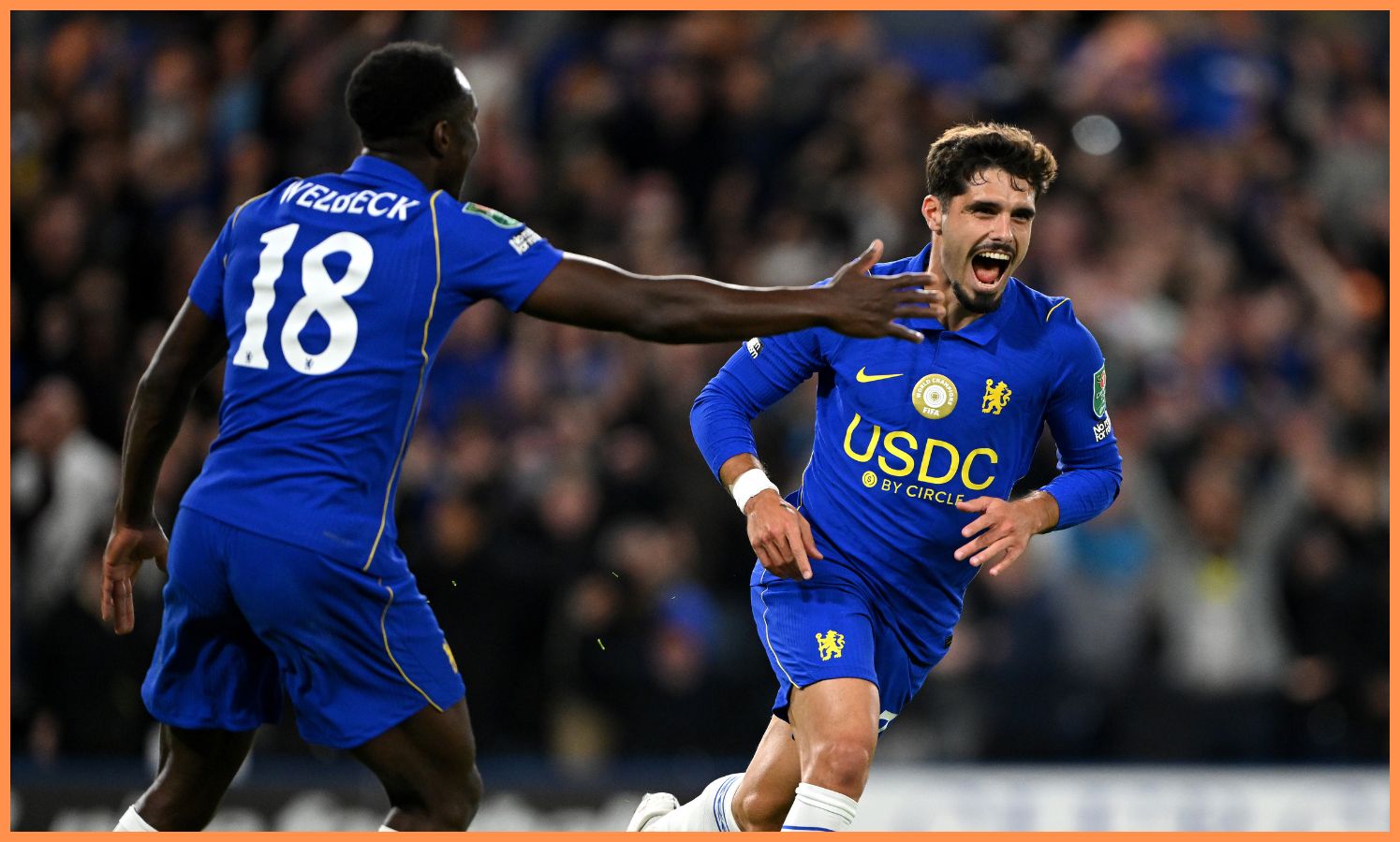 Pedro Neto celebrates scoring for Chelsea against Leeds