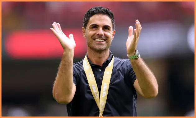 Mikel Arteta celebrates Arsenal's Community Shield victory
