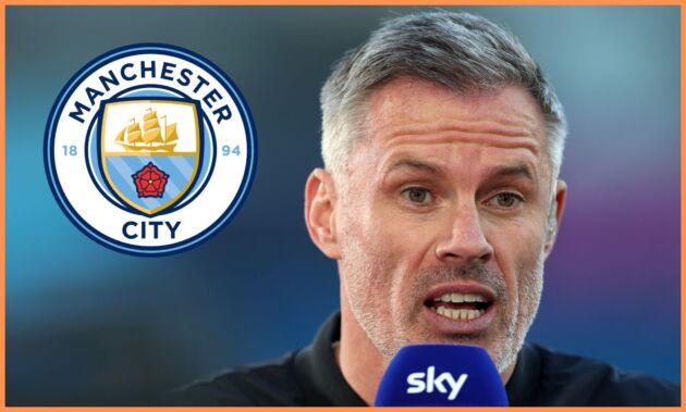 Jamie Carragher and the Manchester City logo