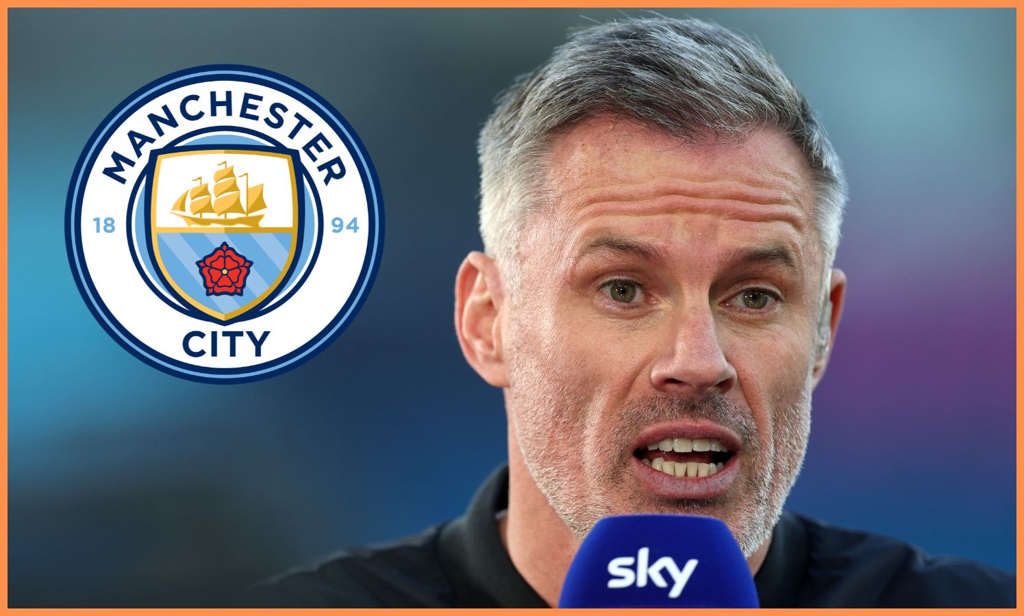 Jamie Carragher and the Manchester City logo