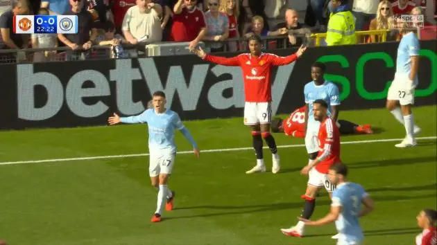 Phil Foden reacts to bein sent off