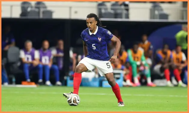 Jules Kounde playing for France. (Photo by Judit Cartiel/Getty Images)