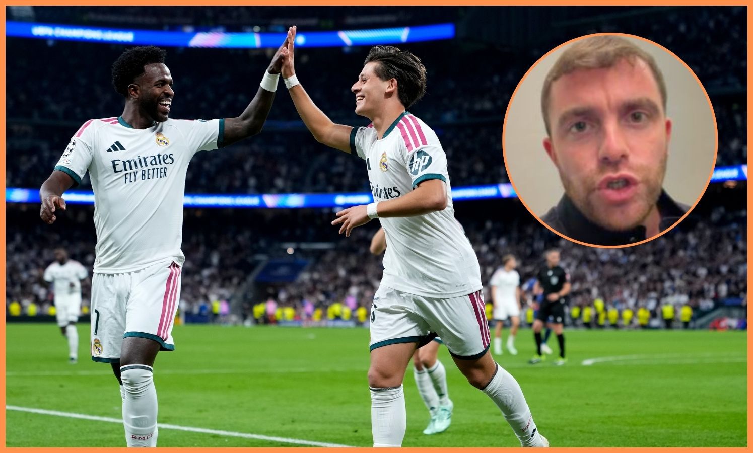 Arda Guler celebrates with Vinicius Junior