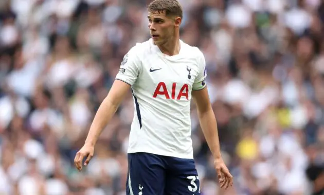 LONDON, ENGLAND - SEPTEMBER 19: Micky van de Ven of Tottenham Hotspur during the Premier League 2026/27 match between Tottenham Hotspur and Aston Villa FC at Tottenham Hotspur Stadium on September 19, 2026 in London, England.