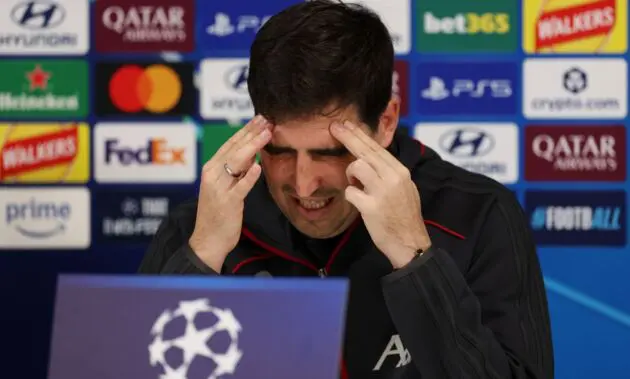 LIVERPOOL, ENGLAND - OCTOBER 19: Andoni Iraola, Manager of Liverpool, reacts as he speaks to the media during a Liverpool Press Conference at Anfield on October 19, 2026 in Liverpool, England.