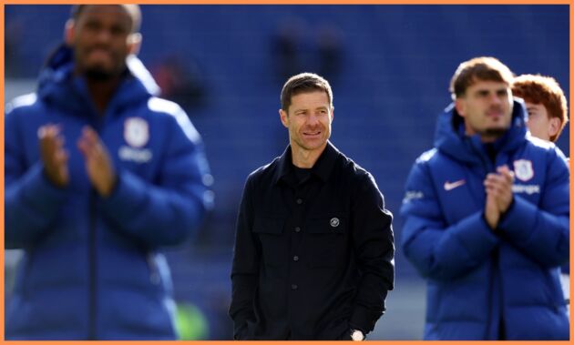 Chelsea manager Xabi Alonso looks on