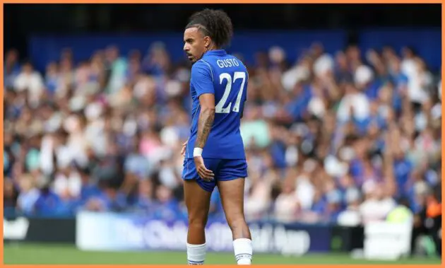 Malo Gusto playing for Chelsea. (Photo by Mike Hewitt/Getty Images)