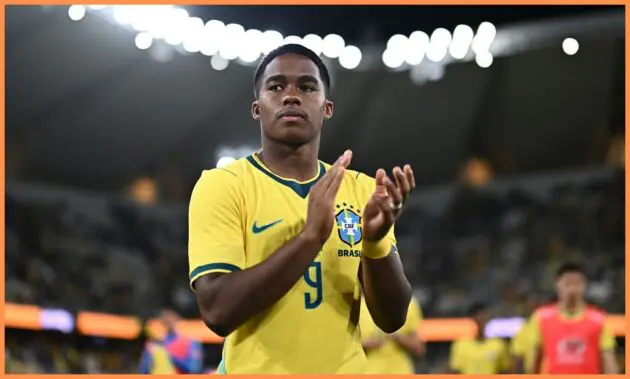 Endrick playing for Brazil.