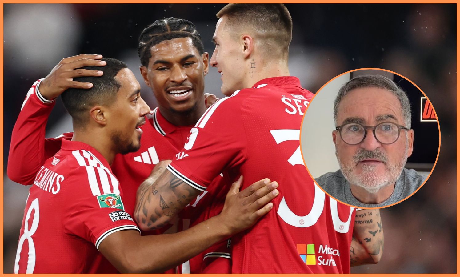 Youri Tielemans celebrates with his Man Utd teammates