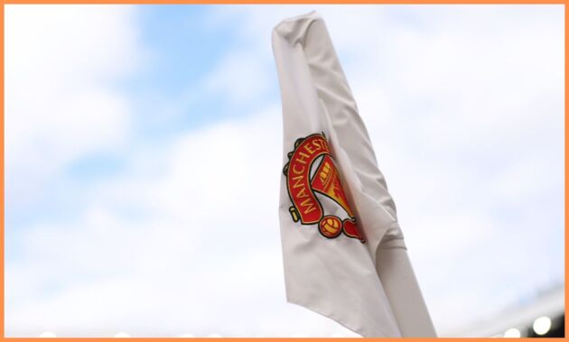 Manchester United-branded corner flag close-up