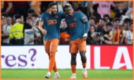 David Otorbi celebrates a goal for Valencia