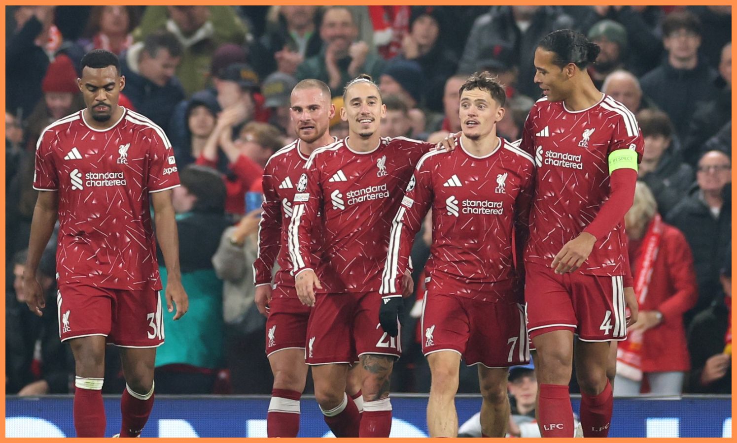 Florian Wirtz celebrates with his Liverpool teammates