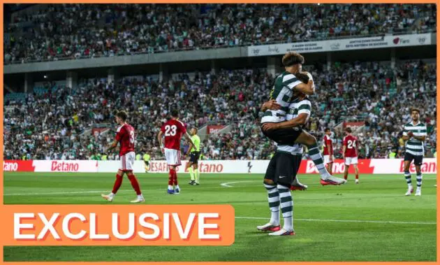 Flavio Goncalves celebrates a Sporting Lisbon goal