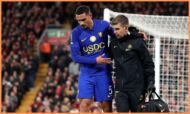 Maxence Lacroix leaving the pitch injured during Chelsea's game against Liverpool