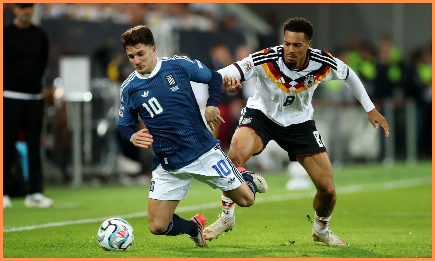 Christos Tzolis in action for Greece against Germany