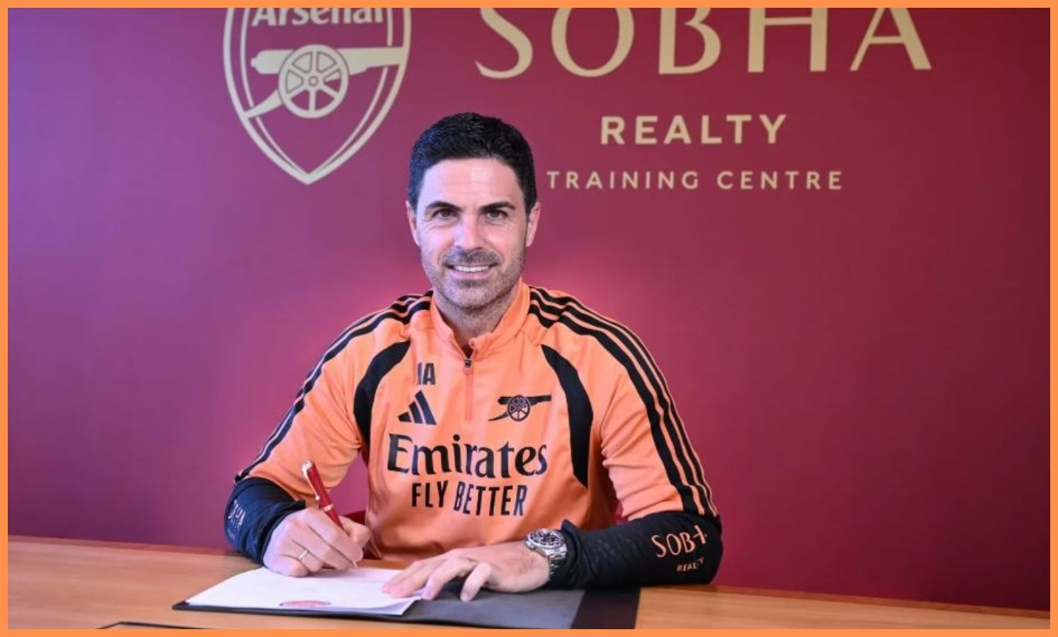 Mikel Arteta signing his new Arsenal contract