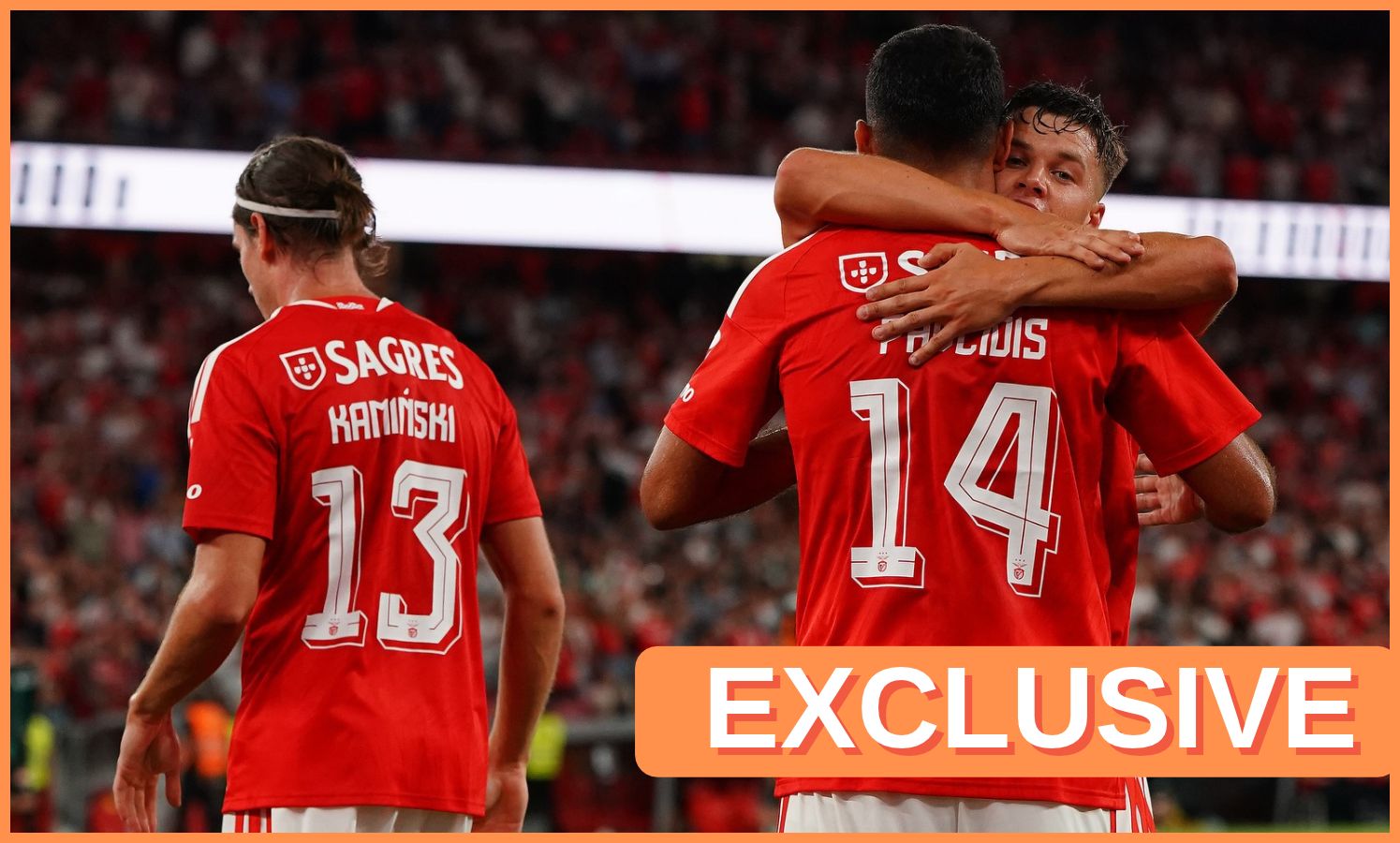 Vangelis Pavlidis celebrates with his Benfica teammates