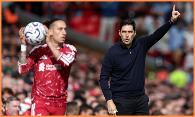 Andoni Iraola and Kostas Tsimikas