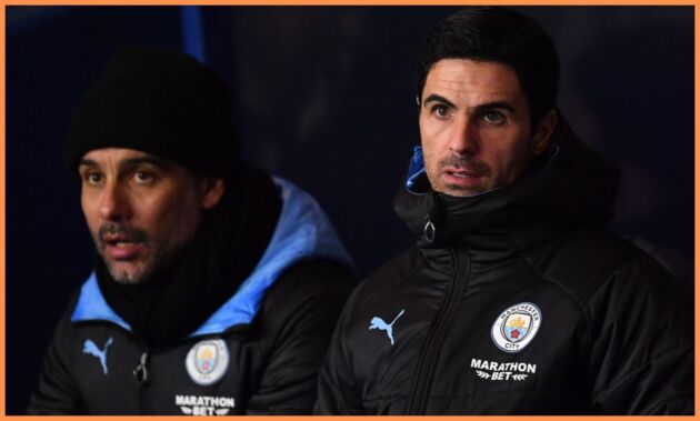 Pep Guardiola and Mikel Arteta during their time together at Man City