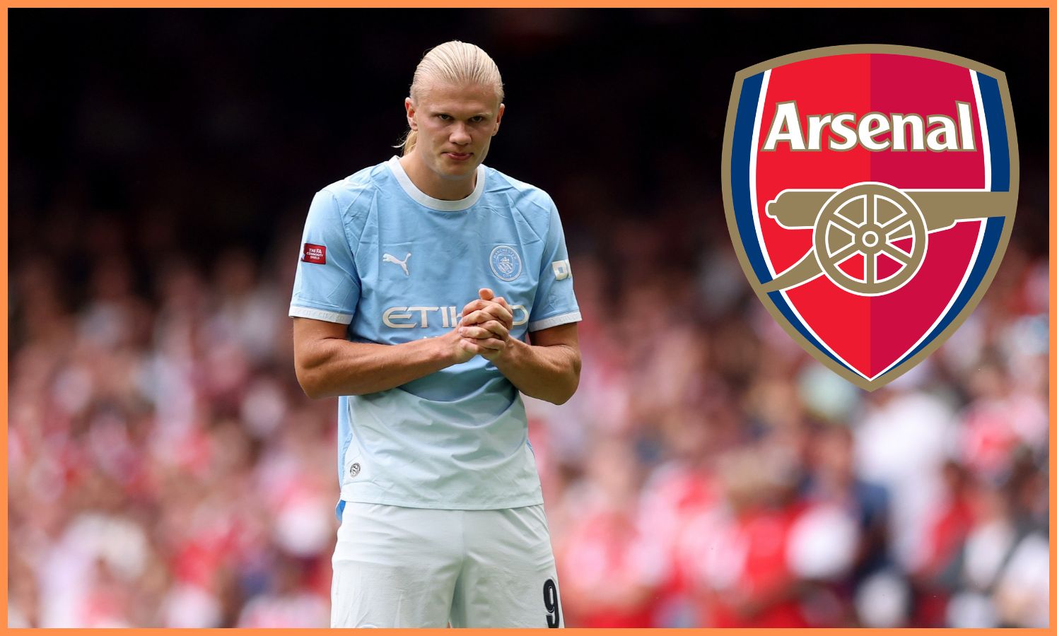Erling Haaland in action for Man City vs Arsenal in the Community Shield
