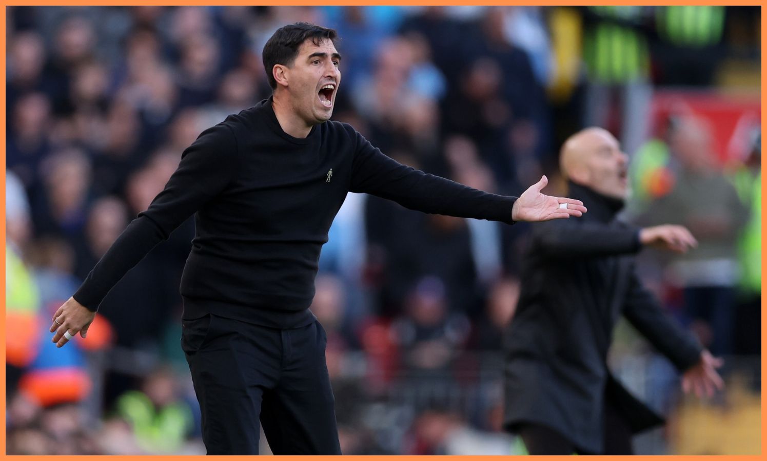Liverpool manager Andoni Iraola reacts