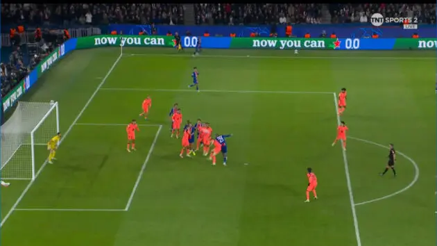 Lucas Henandez heads in against Barcelona.