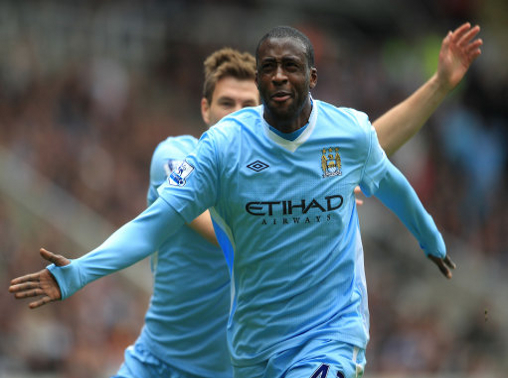 Manchester City's Yaya Toure celebrates scoring the first goal