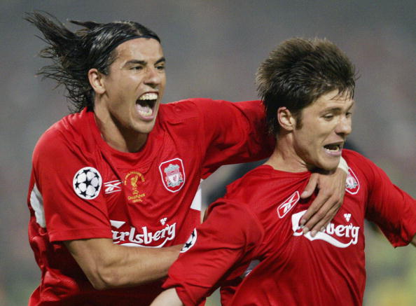 Liverpool's Czech striker Milan Baros (L